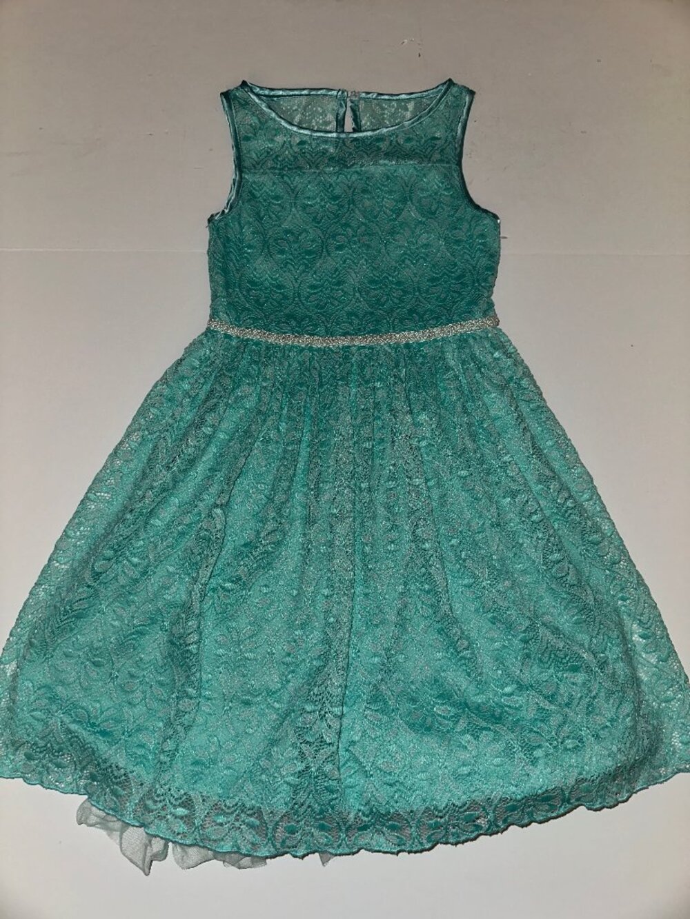 SPEECHLESS girls dress Sz 8 aqua teal LACE sleeveless SO PRETTY!